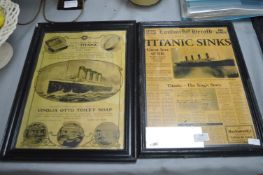 2x Reproduction Framed Titanic Pub Posters