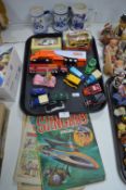 Corgi and Other Diecast Tot Vehicles, Comics, and 3x Steins