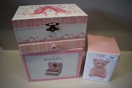 *Pink Ballerina Musical Jewellery Box, and a Pink Teddy Bear Money Bank