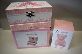 *Pink Ballerina Musical Jewellery Box, and a Pink Teddy Bear Money Bank