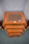 Nest of Four Chinese Carved Wood Glass Topped Table