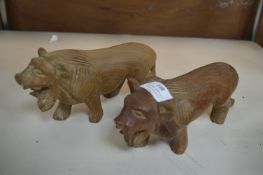 Pair of African Carved Wood Lions