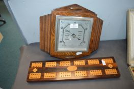 Inlaid Cribbage Board, and an Oak Cased Barometer