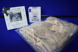 *Weeks Until we Meet You Scan Frame, Grey Baby Blanket, and a Teddy Money Bank