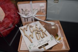 *Heart Shaped Serving Board, Ms & Mrs Cheese Knife Set, and a Mr & Mrs Wooden Cake Topper
