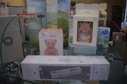 *Pink Teddy Money Bank, Silicone & Wood Teething Rings, and Disney Dumbo Birth Certificate Holder