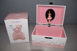 *Musical Ballerina Jewellery Box, and a Pink Teddy Money Bank