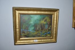 Gilt Framed Oil on Board Woodland Scene