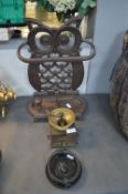 Vintage Cast Iron Owl Stand, Door Knocker, and a Coffee Grinder