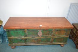 Indian Panelled Heavy Wooden Trunk with Wrought Iron Fittings