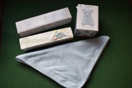 *Disney Dumbo Birth Certificate Holder, Blue Teddy Bear Money Bank, and a Blue Baby Blanket