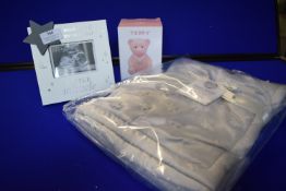 *Baby Scan Countdown Plaque, Grey Baby Blanket, and a Pink Teddy Moneybox