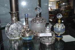 5x Glass Scent Bottles with Metal Filagree Decoration