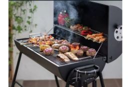 Drum Charcoal BBQ With Cover & Utensils Brand New in Box, With a cooking surface of 35 x 71cm,