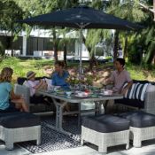 Moda Fusion Dining Table only in BLACK Rattan Brand New in Box, Rounded Corners, 8mm toughened