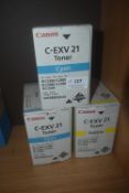 *2x Cyan and 1x Yellow Canon C-EXV 21 Toner Cartridges