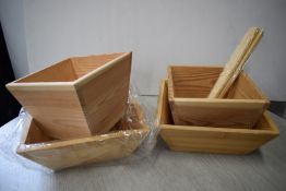 *4x Assorted Bamboo Serving Dishes, and Serving Utensils