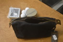 *Black Genuine Leather Toiletry Bag with Travel Shoe Polish Kit, 3x Golf Balls, and a Golf Repair