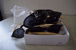 *20x Black Round Lens Sunglasses with Bamboo Arms