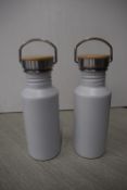 *2x White Thermos Flask with Bamboo Top