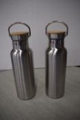 *2x Stainless Steel Thermos Flask with Bamboo Top