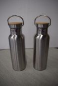 *2x Stainless Steel Thermos Flask with Bamboo Top