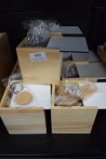 *8x Post-It Note Boxes Containing Wooden Keyrings