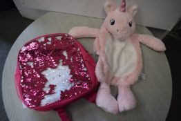 *Pink Glitter Sequin Bag and Unicorn Hot Water Bottle Cover