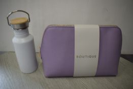 *Lilac Cosmetics/Toiletry Bag, and a White Flask with Bamboo Top