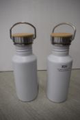 *2x White Thermos Flask with Bamboo Top