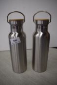 *2x Stainless Steel Thermos Flask with Bamboo Top