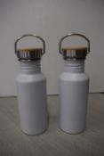 *2x White Thermos Flask with Bamboo Top