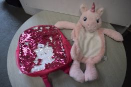 *Pink Glitter Sequin Bag and Unicorn Hot Water Bottle Cover