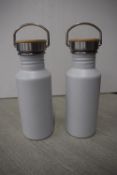 *2x White Thermos Flask with Bamboo Top