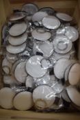 *Box of Round Personalisable White Leatherette Keyrings