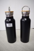 *2x Black Thermos Flask with Bamboo Top