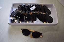 *20x Round Lens Black Sunglasses with Bamboo Arms