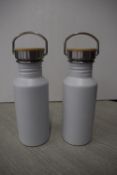 *2x White Thermos Flask with Bamboo Top