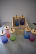 *7x Glass Cups with Lids & Bamboo Straws