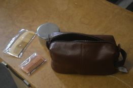 *Quadra Men’s Tan Toiletry Bag, Travel Shoe Polish Kit, and 2x Bamboo Combs