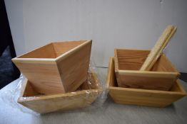 *4x Assorted Bamboo Serving Dishes, and Serving Utensils
