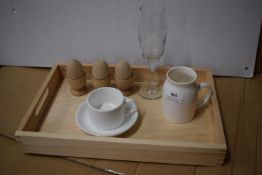 *Breakfast in Bed Set Including Wooden Tray, Cup, Egg Cups, and Milk Jug