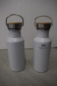*2x White Thermos Flask with Bamboo Top