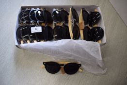 *20x Round Lens Black Sunglasses with Bamboo Arms