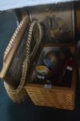 Two Baskets of Homewares Including Pottery, Glass, Prints and Pictures, etc.