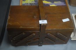 Vintage Wooden Expanding Sewing Box and Contents
