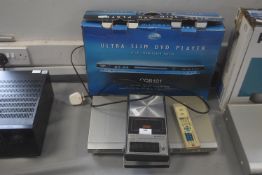 Cello Ultra Slim DVD Player, and a Sanyo Cassette Recorder
