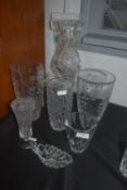 6x Cut Glass Lead Crystal Vases, and 1x Cream Jug