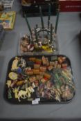 Vintage Christmas Decorations and Toys Including Wooden Houses, Candelabra, etc.