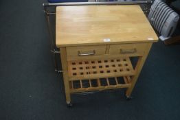 Solid Wood Kitchen Cart with Two Drawers, Wine Rack, Baskets, etc.